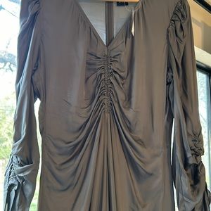 Long medium tall silver gap dress, ruching in front. Flowy and feels like silk!